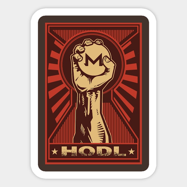 HODL Monero: Propaganda style triumphant fist clutching a Monero coin Sticker by DesignbyDarryl